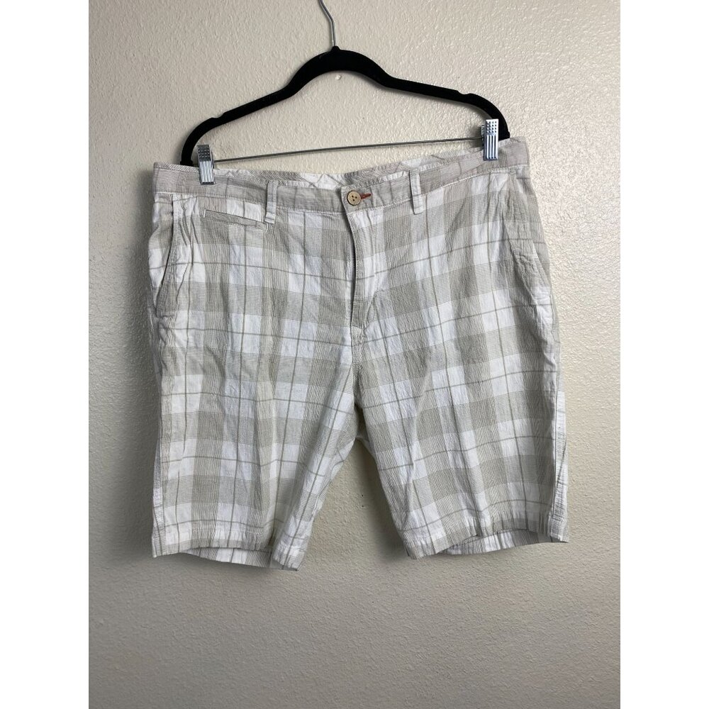 Tommy Bahama Gray White Relax Men Plaid Shorts Size 38 Tencel Blend Vacation 10"